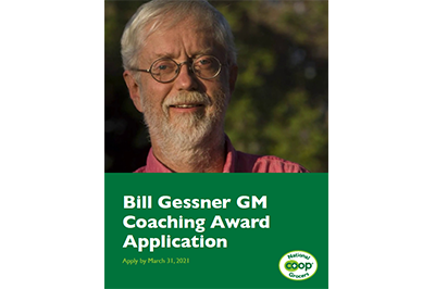 Photo of Bill Gessner is pictured with the words, "Bill Gessner GM Coaching Award Application" and NCG's logo.